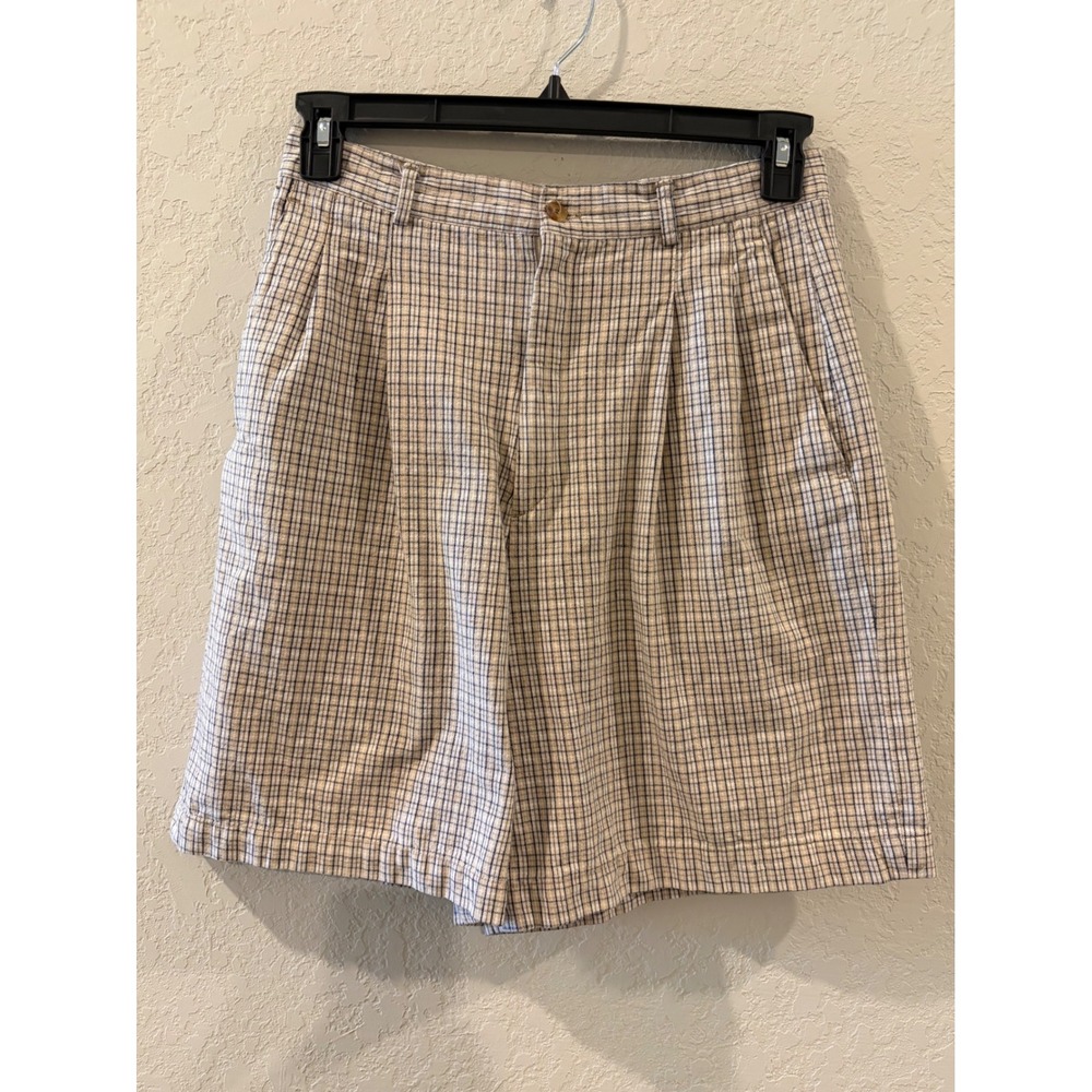 GFC Trading Company Tan Plaid Pleated High Waisted Cotton Shorts Womens 12